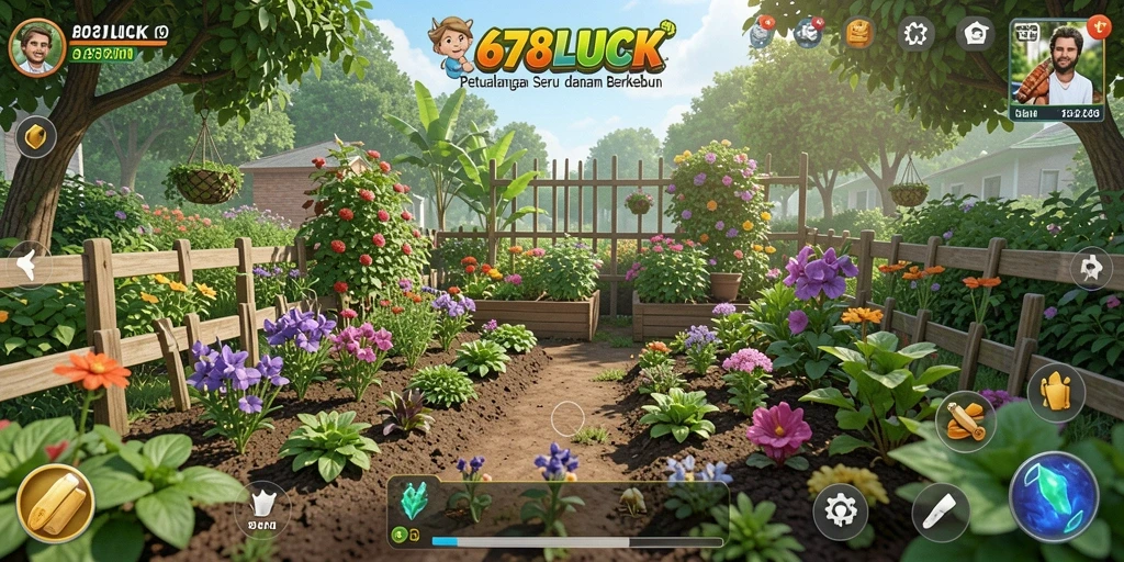 Screenshot gameplay 678LUCK menampilkan ladang yang subur dan berwarna-warni.