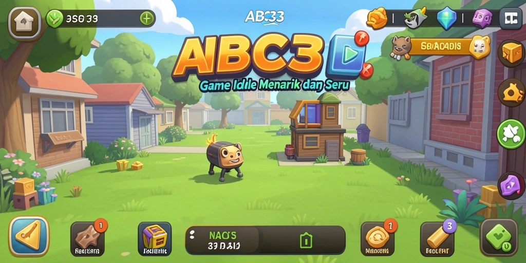 Gameplay ABC33 yang menampilkan kemajuan karakter dan sumber daya.