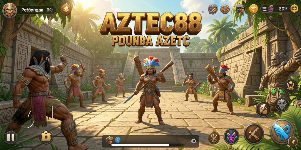 Tampilan gameplay AZTEC88 menunjukkan petualangan seru di dunia terbuka Aztec.