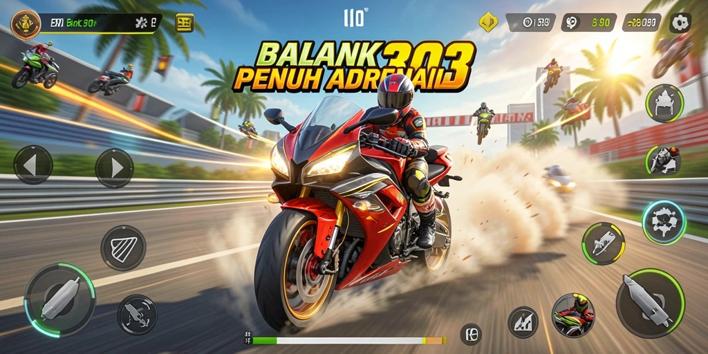 Screenshot utama BANK303 menunjukkan balapan motor yang mendebarkan dengan grafik menawan.