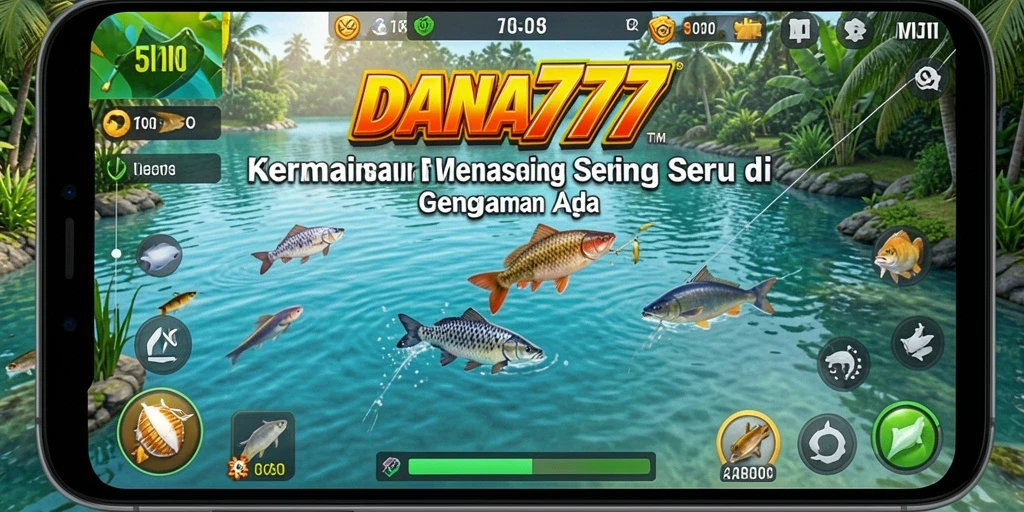 Screenshot menunjukkan pemain menangkap ikan besar dalam DANA777.