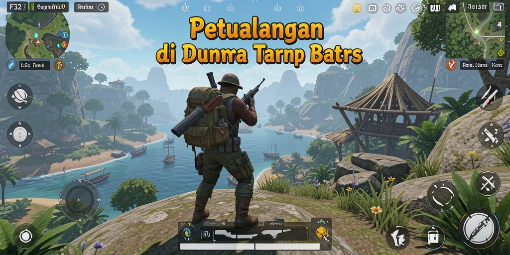 Screenshot utama F32 menampilkan gameplay menjelajahi dunia terbuka.