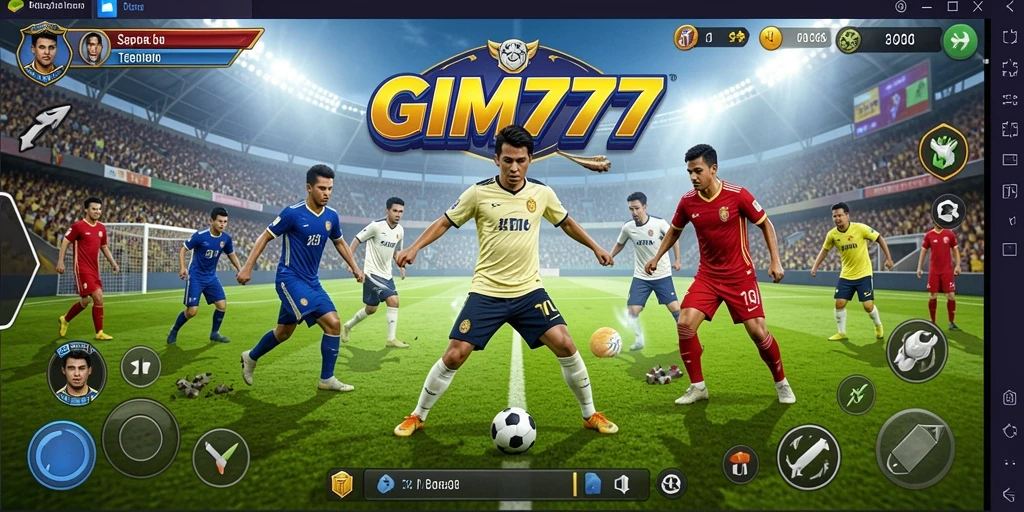 Screenshot gameplay GIM777 menampilkan aksi sepak bola yang mendebarkan.