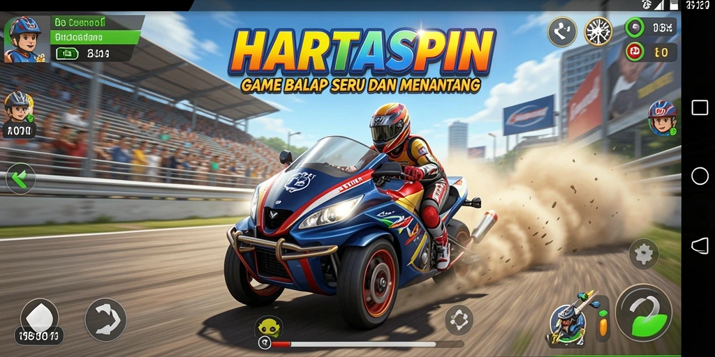 Tampilan gameplay seru di HARTASPIN dengan mobil balap yang cepat.