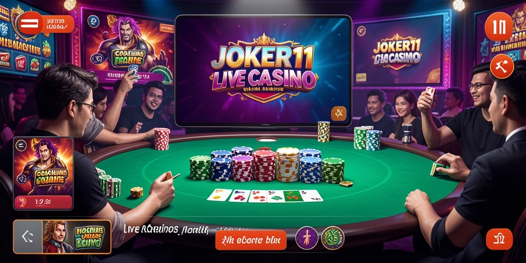 Tangkapan layar JOKER11 menampilkan dealer profesional sedang berinteraksi dengan pemain secara langsung.