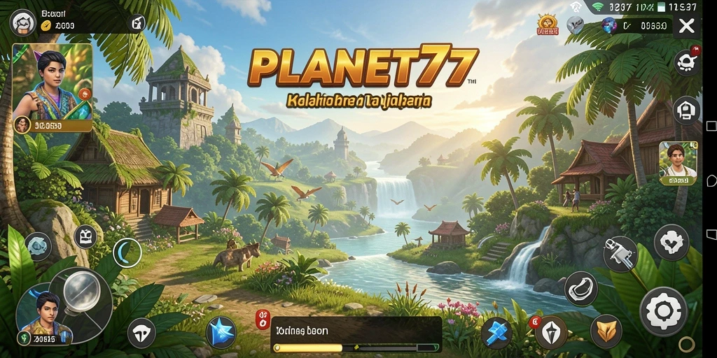 Tampilan gameplay <strong>PLANET77</strong> yang menakjubkan di dunia terbuka.