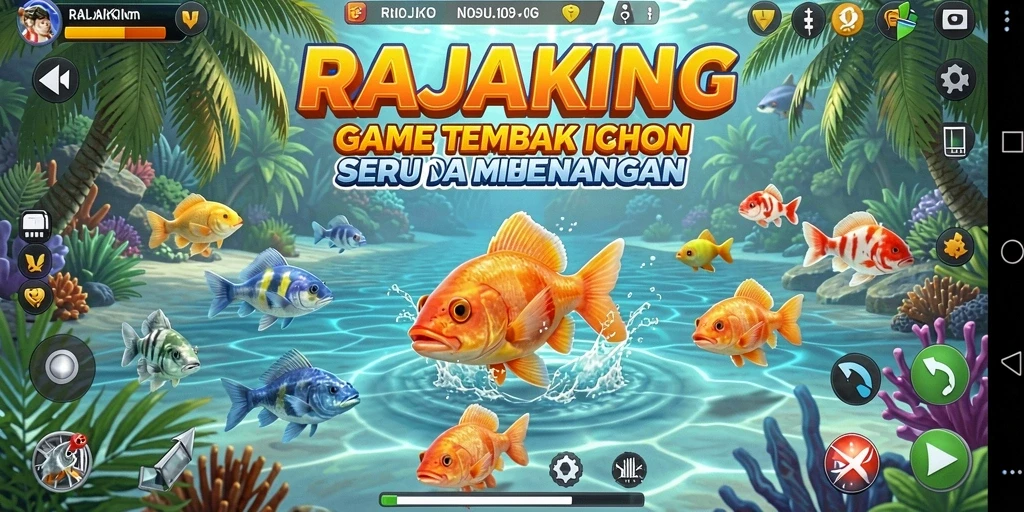 Tangkapan layar gameplay <strong>RAJAKING</strong> yang menampilkan aksi menembak ikan.