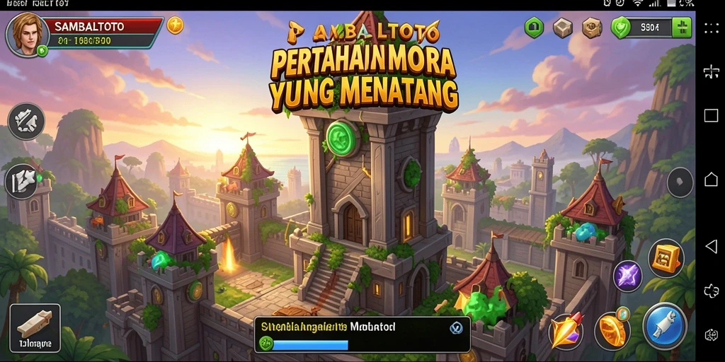 Screenshot gameplay yang memperlihatkan pertahanan menara yang strategis.